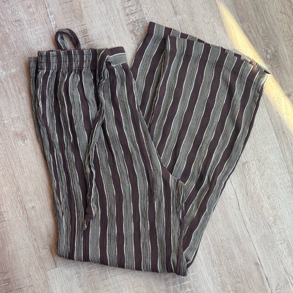 Striped Pull-On Pants in Brown and Cream